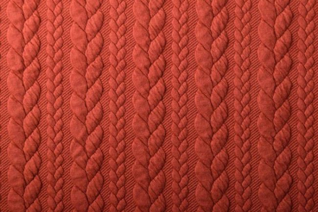Dzianina swetrowa ceglana ze wzorem warkoczów 13423/456