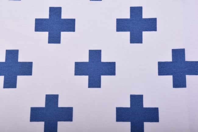 Tkanina dekoracyjna kremowa z nadrukiem niebieskich krzyży 1102/106