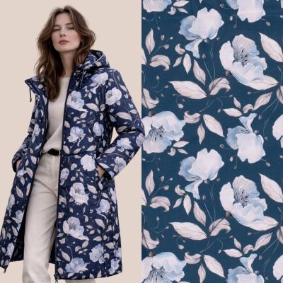 Softshell niebieski z cyfrowym nadrukiem kwiatów 20423/008