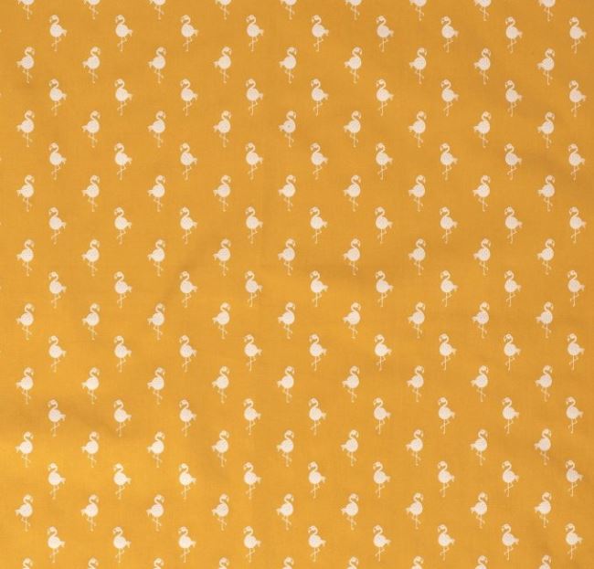 Tkanina bawełniana żółta z nadrukiem białego flaminga 13076/034