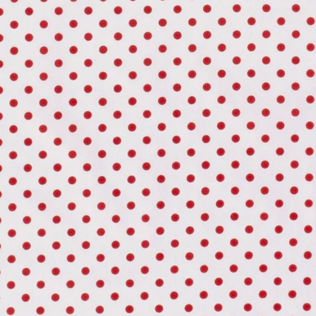 Tkanina bawełniana w kolorze białym z nadrukiem czerwonych kropek 05570/050