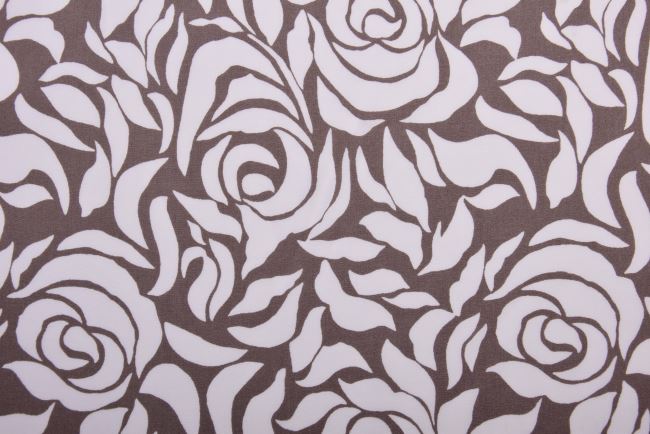Tkanina wiskozowa w kolorze szaro-brązowym z nadrukiem kwiatowym 20151/054