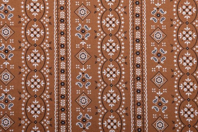 Amerykańska bawełna na patchwork brązowa z ornamentami 199PYOPM/09