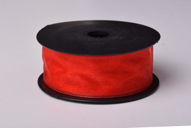 Wstążka z organzy w kolorze czerwonym 4 cm 06008
