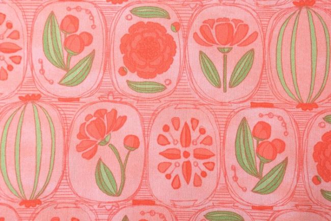 Amerykańska bawełna na patchwork morelowa z kwiatami z kolekcji Moda 48611-14
