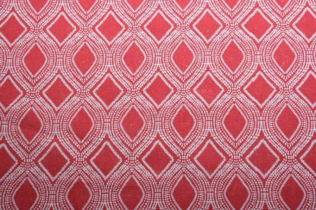 Tkanina dekoracyjna czerwona z nadrukiem etno 01378/015