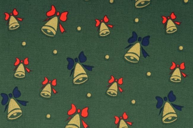 Bawełna świąteczna zielona z motywem dzwonków 05998/028