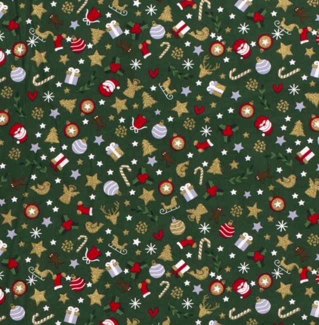 Świąteczna tkanina bawełniana zielona z drobnym nadrukiem 18731/025