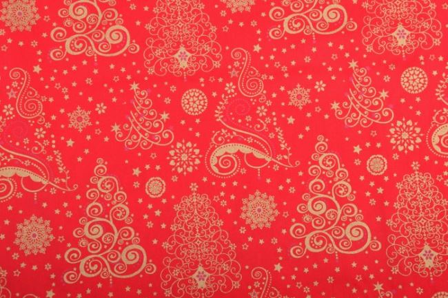 Świąteczna tkanina bawełniana czerwona z nadrukiem ornamentów 12706/015