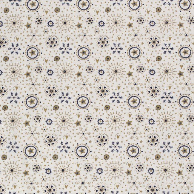 Tkanina bawełniana świąteczna kremowa z nadrukiem płatków śniegu 14714/051