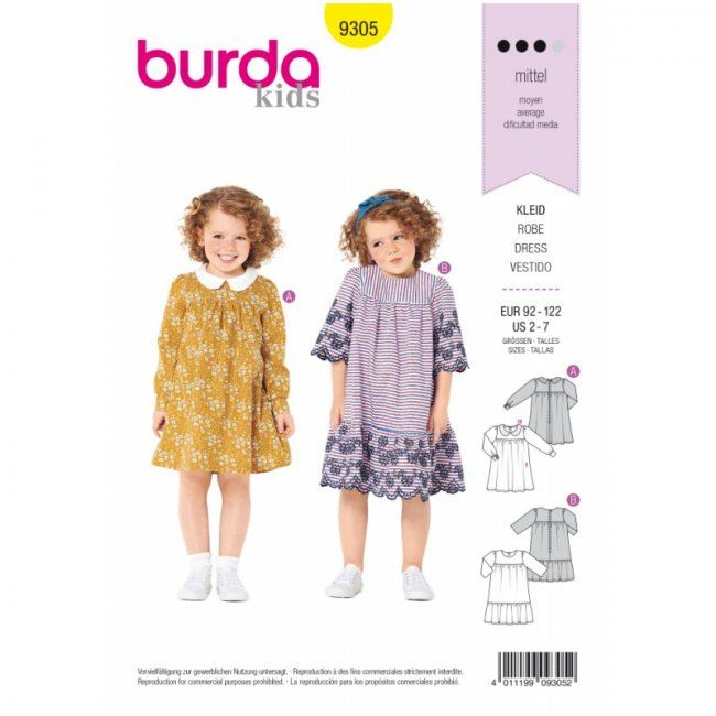 Wykrój BURDA na dziecięce sukienki 9305