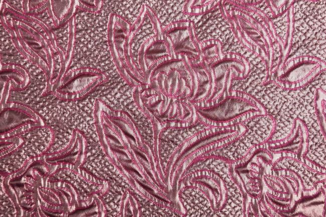 Tkanina kostiumowa różowa z plastycznym wzorem B425