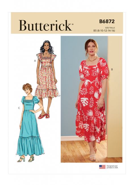 Wykrój Butterick na damskie sukienki w roz. 34-42 B6872-B5