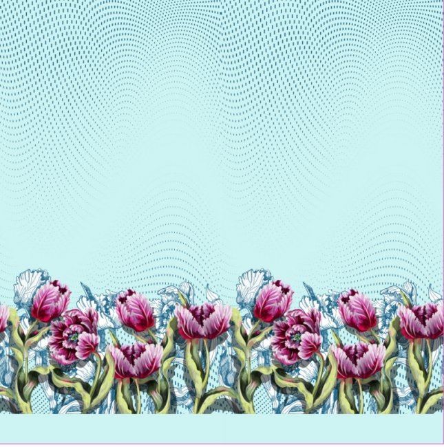 Dzianina bawełniana miętowa z cyfrowym nadrukiem kwiatów 15977-09