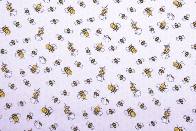 Tkanina bawełniana jasnoszara z nadrukiem pszczół 11127/061